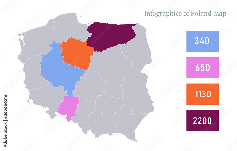 Infographics of Poland map, individual regions vector
