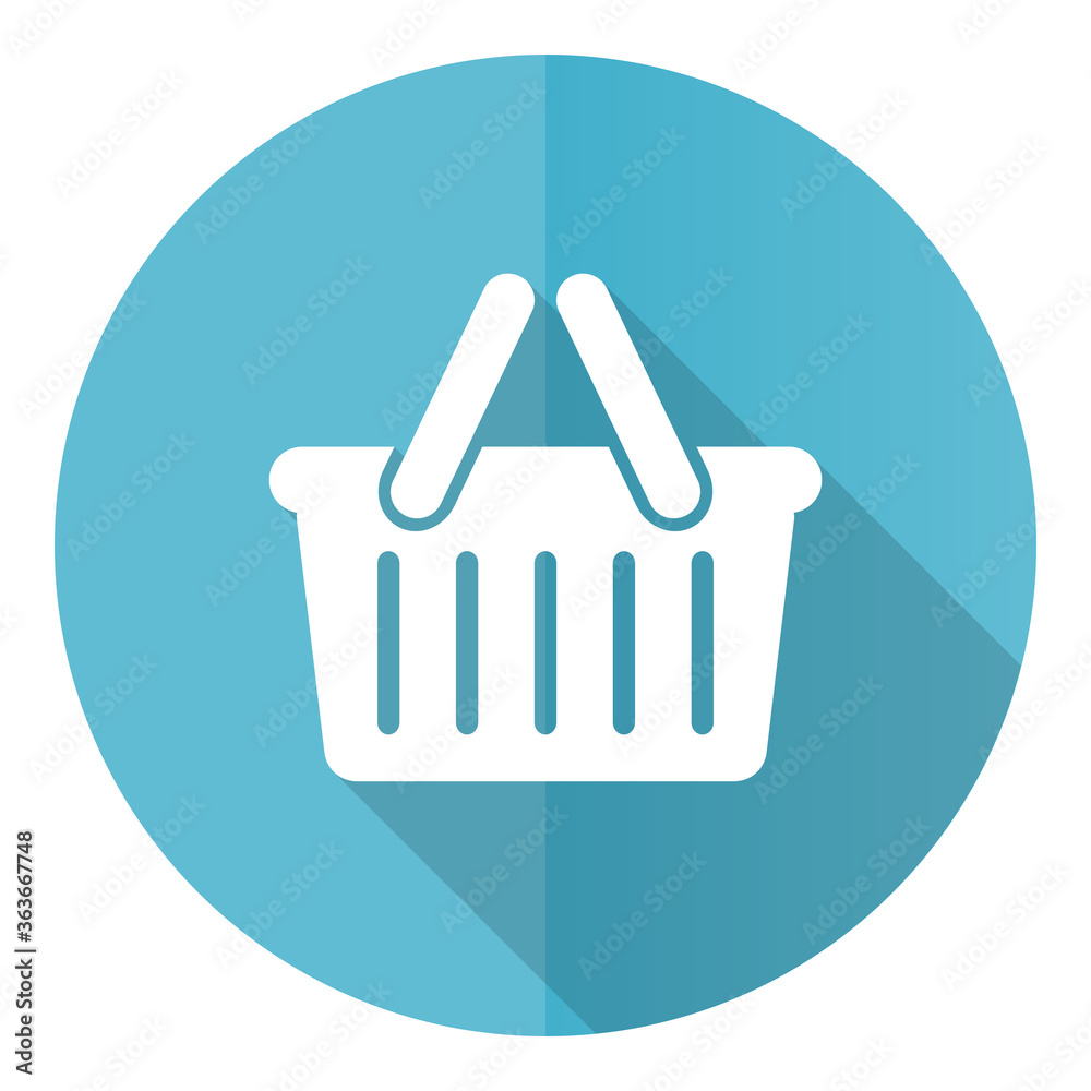 Shopping basket vector icon, flat design blue round web button isolated on white background Shopping basket vector icon, flat design blue round web button isolated on white background