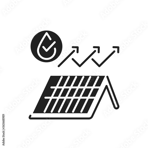 Waterproof roof tile black glyph icon. Water repellent coating concept. Impermeable material sign. Pictogram for web page, mobile app, promo. UI UX GUI design element.