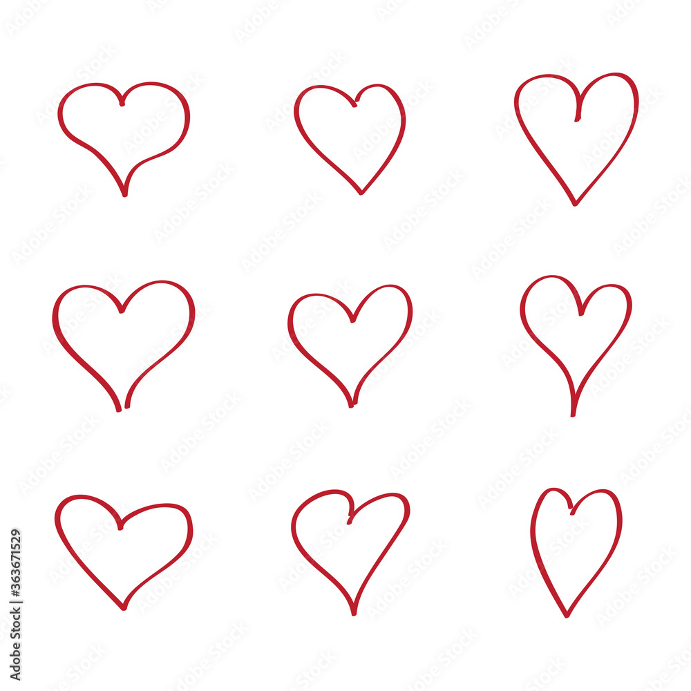 Red heart contour vector. Hand drawn love icon isolated. Paint brush stroke heart icon. Hand drawn vector for love logo, heart symbol, doodle icon and Valentine's day. Painted grunge vector shape Red heart contour vector. Hand drawn love icon isolated. Paint brush stroke heart icon. Hand drawn vector for love logo, heart symbol, doodle icon and Valentine's day. Painted grunge vector shape