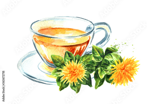 Canvas-taulu Сup of herbal safflower tea with safflower flowers