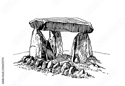 Graphical hand-drawn dolmen isolated on white background,vector illustration, architecture photo