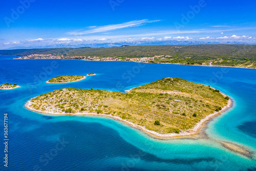 Fototapeta Naklejka Na Ścianę i Meble -  Aerial view of the heart shaped Galesnjak island on the adriatic coast. Croatia
