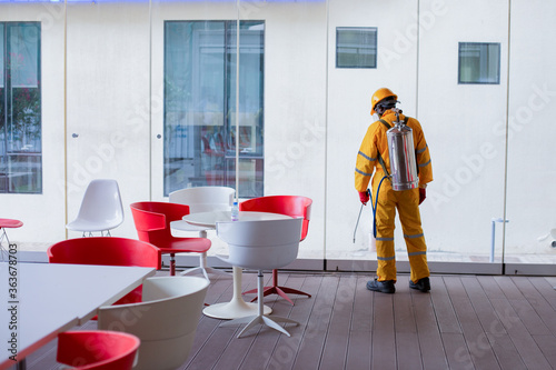 Pest control team spraying 