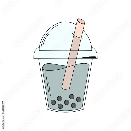 Bubble Tea illustration. Cute bubble tea in plastic container. Vector illustration. 