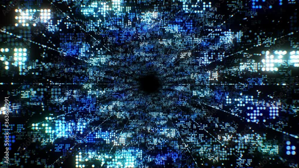 Digital Abstract Tunnel Software Coding Seamless. Looped 3d Animation of Data Dots Changing Fast Encryption. Blue Particles Digital Futuristic Concept. 4k Ultra HD 3840x2160.