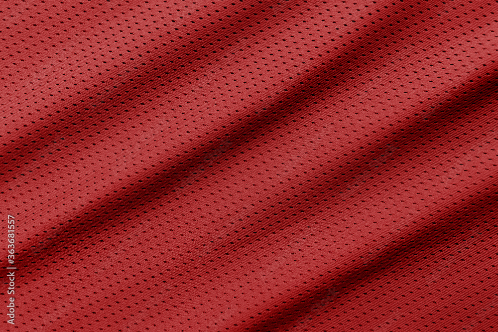 Red football, basketball, volleyball, hockey, rugby, lacrosse and handball jersey clothing fabric texture sports wear background - obrazy, fototapety, plakaty 
