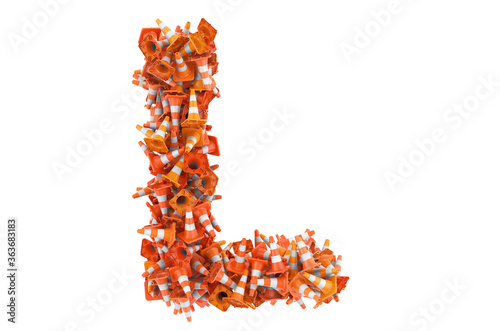 Letter L from traffic cones, 3D rendering