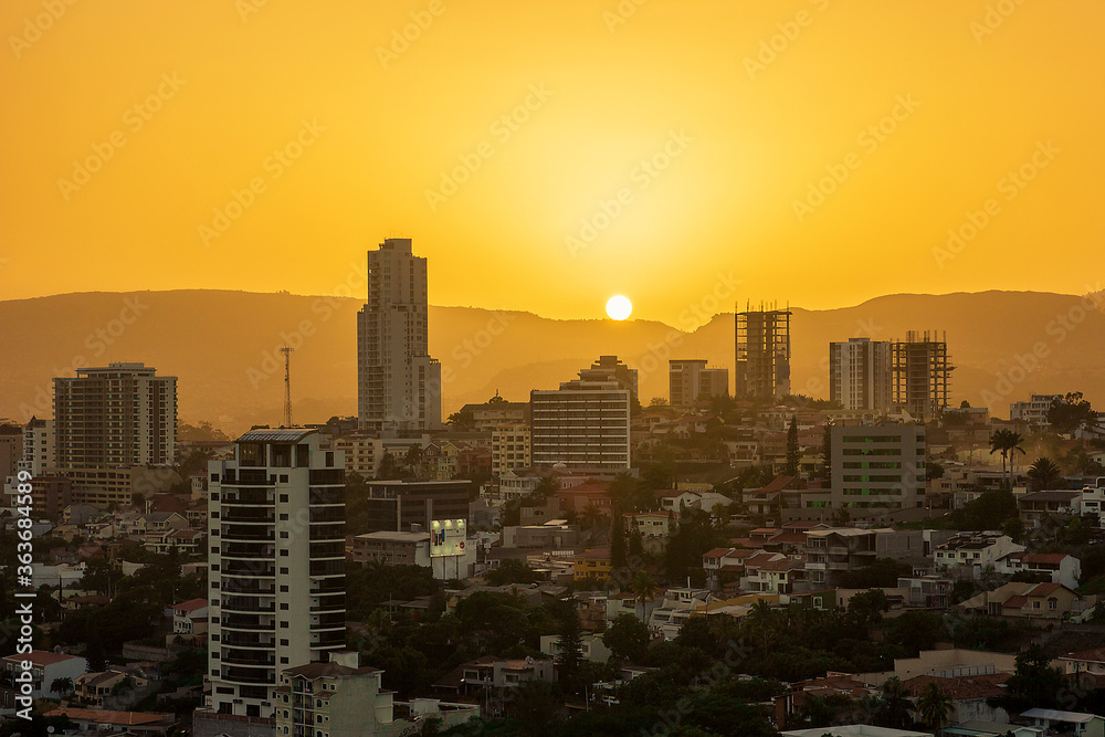 Sunset over city of Tegucigalpa, Honduras
