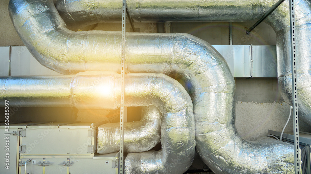 Material pipe wrapped in thermal insulation, Surface with sunlight. Material pipe wrapped in thermal insulation, Surface with sunlight.