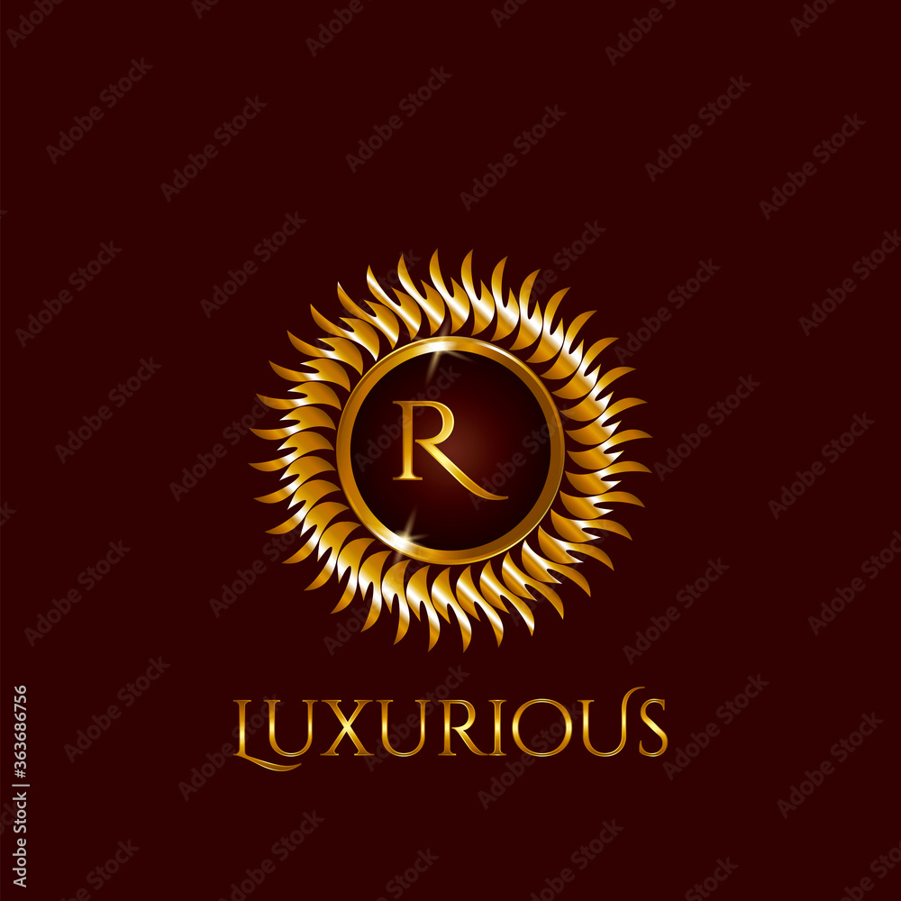 Fototapeta premium Luxury Golden letter R Circle Logo vector design