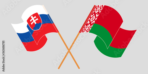 Photography Crossed and waving flags of Belarus and Slovakia