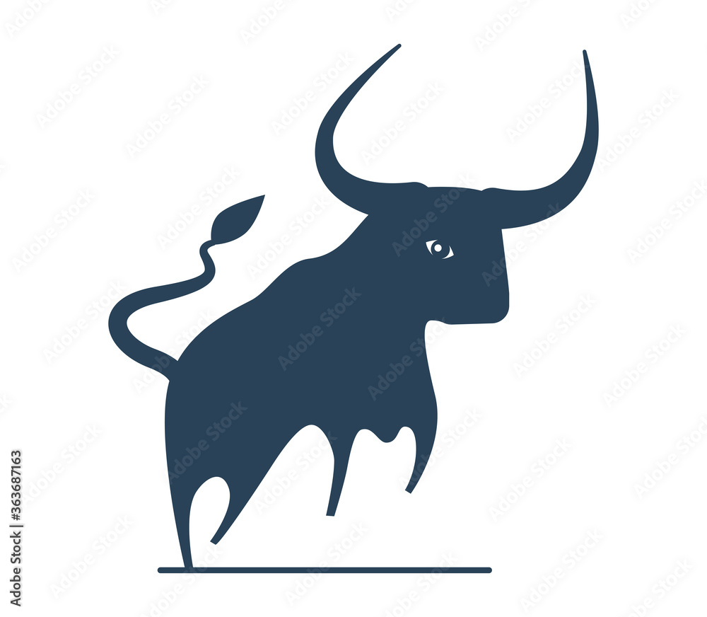 Dark blue Taurus Zodiac sign depicting a bull. Astrology sign illustration of jumping calf. Vector icon. Silhouette of a wild dangerous animal. Dark blue Taurus Zodiac sign depicting a bull. Astrology sign illustration of jumping calf. Vector icon. Silhouette of a wild dangerous animal.