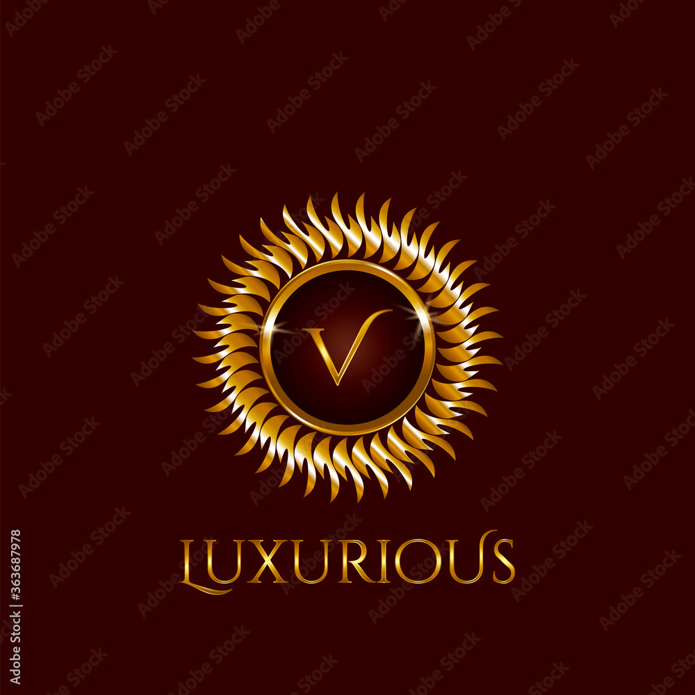Fototapeta premium Luxury Golden Letter V Circle Logo vector design