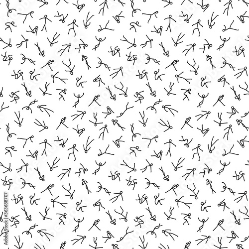 Abstract people. Seamless pattern. Vector black and white illustration