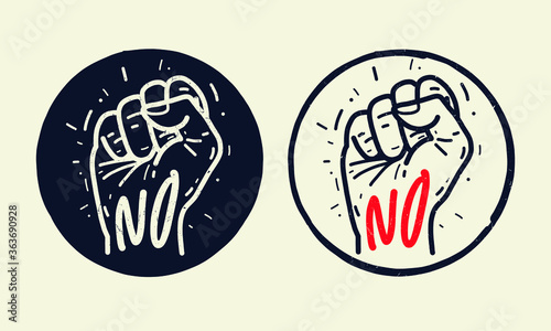 No label. Vintage hand silhouette label with the phrase NO. Typographic banner design on light and dark background.