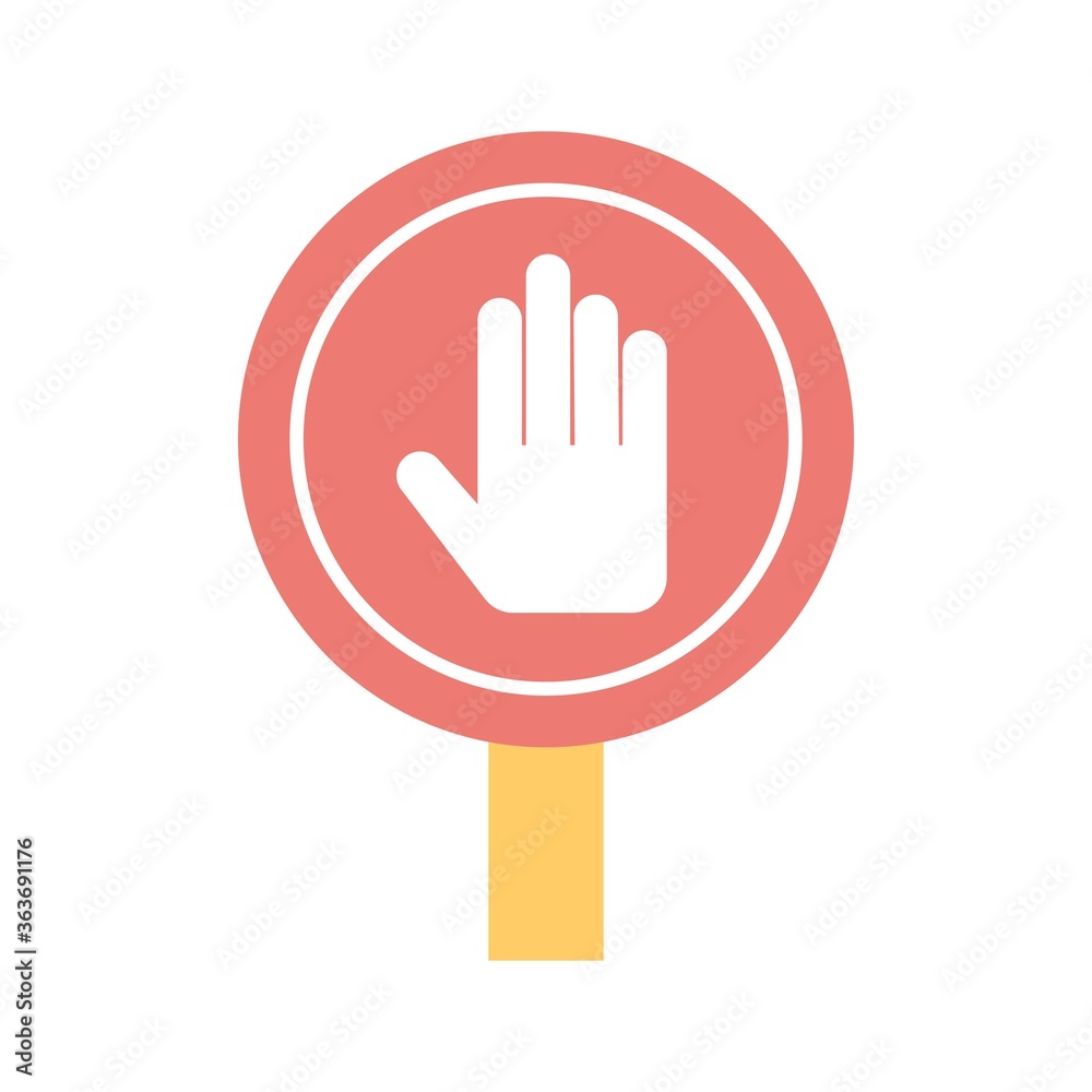 Hand stop sign icon illustration in flat design style. Hand stop sign icon illustration in flat design style.