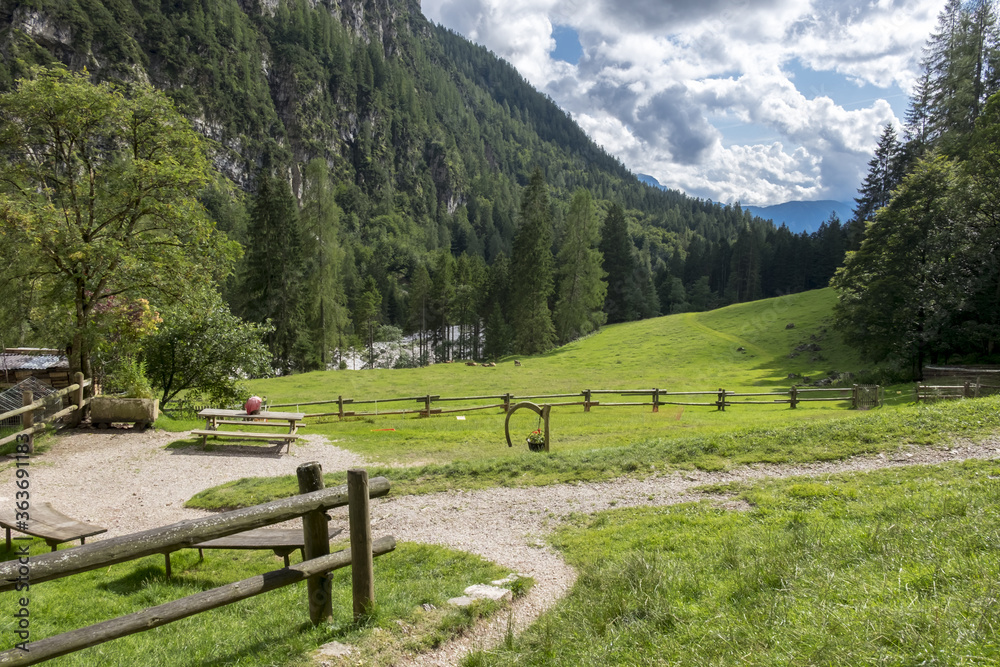 mountain landscape with a wooden fence
