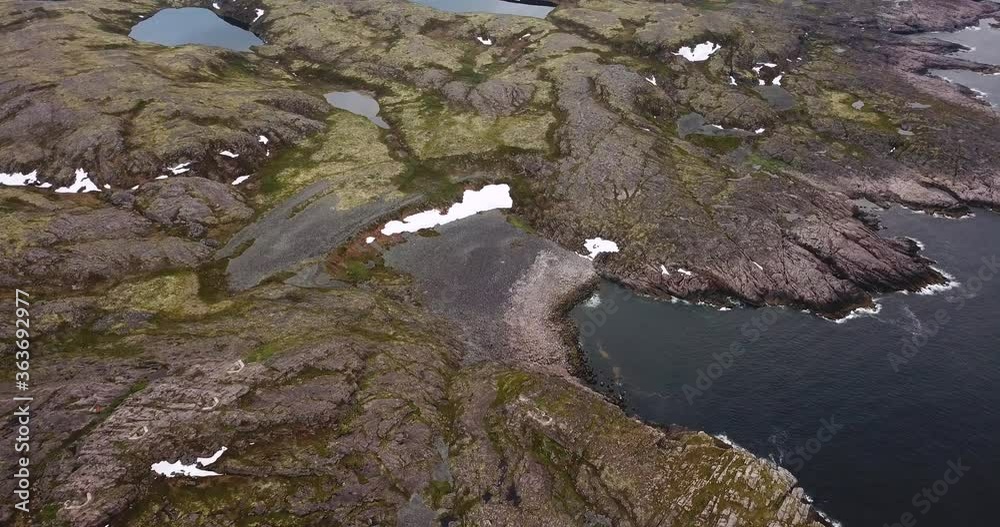 Aerial view of Barents Sea coastline , Teriberka, Kolsky District, Murmansk region, Russia Aerial view of Barents Sea coastline , Teriberka, Kolsky District, Murmansk region, Russia