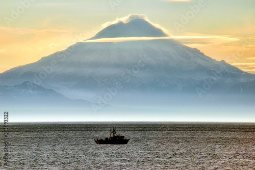 sunset at mount redoubt in alaska photo