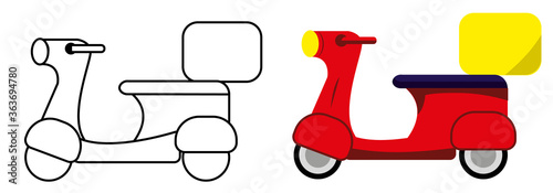 Motocicleta de envios o de entrega de pizza / envios rapidos  / icono de trasporte de paqueteria rojo