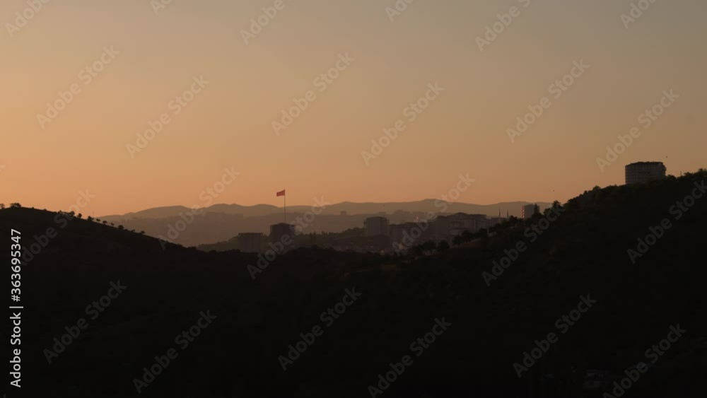custom made wallpaper toronto digitalFar view of Ankara from Imrahor valley at sunset with Turkish flag flying.