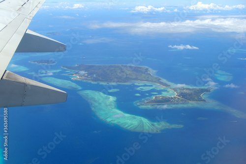 Fiji islands and wing plane view from the porthole