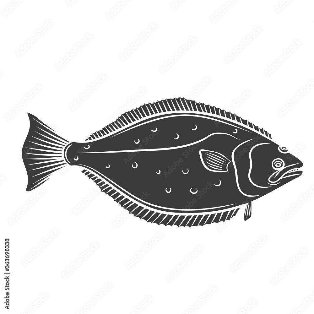 Halibut fish glyph icon - obrazy, fototapety, plakaty 
