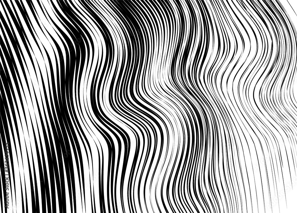 Abstract vector hair from thin twisted white lines on a black background. Modern vector pattern