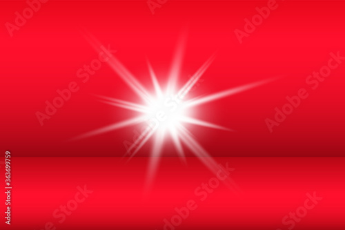 Lights sparkles isolated. Vector illustration of white glowing lens flares and sparks, red background.