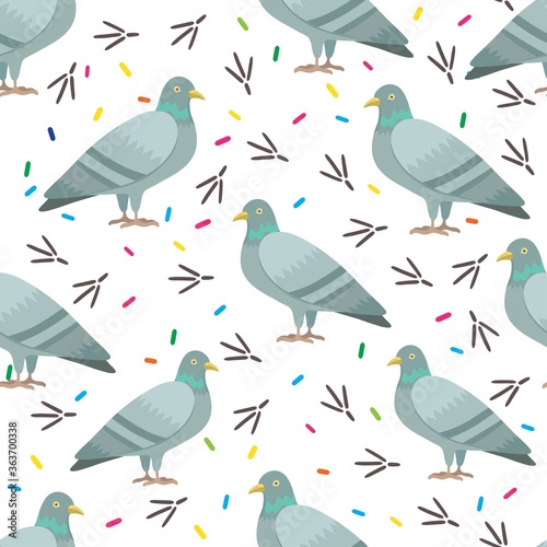 Seamless pattern with cute cartoon pigeons. Vector illustration.