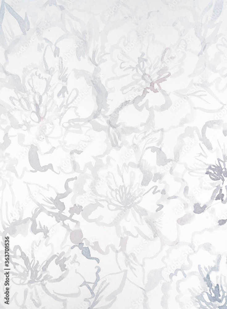 Pale watercolor peonies abstract background