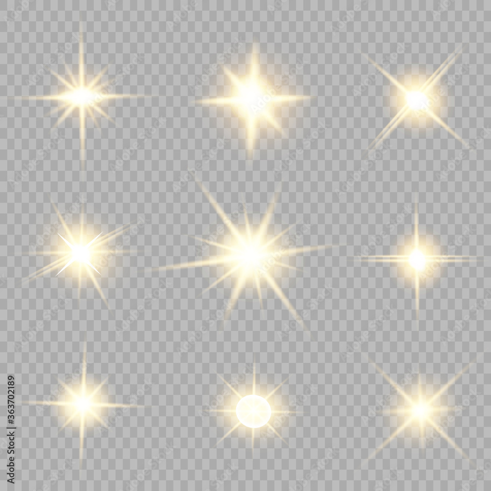 Glow isolated yellow light effect set, lens flare, explosion, glitter, line, sun flash and stars. Abstract special effect element design. Shine ray with lightning. Set of gold bright beautiful stars Glow isolated yellow light effect set, lens flare, explosion, glitter, line, sun flash and stars. Abstract special effect element design. Shine ray with lightning. Set of gold bright beautiful stars