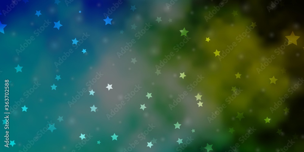 Fototapeta premium Light Blue, Green vector background with small and big stars. Blur decorative design in simple style with stars. Best design for your ad, poster, banner.
