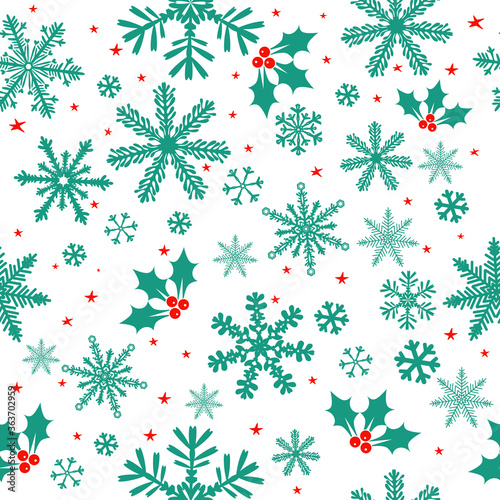 Snowflake's seamless background. Red-blue Christmas elements print seamless. Vector illustration
