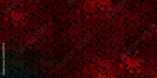 Dark green, red vector background with covid-19 symbols.