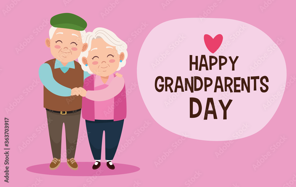cute happy grandparents couple and lettering with heart cute happy grandparents couple and lettering with heart