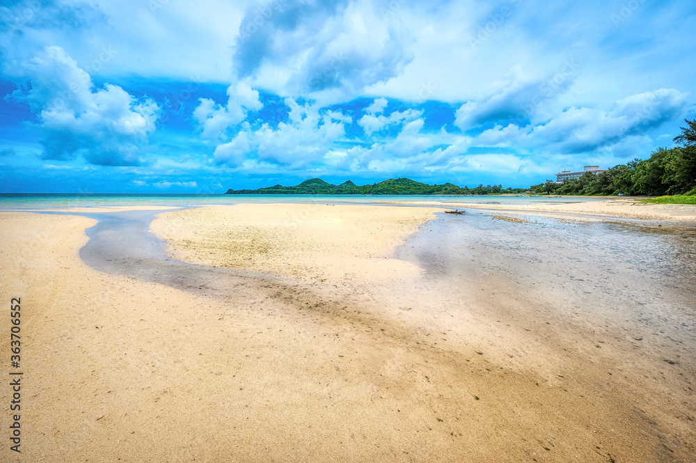 Deserted and pristine sandy beach at Sukuji Beach, Ishigaki Island, Okinawa, Japan