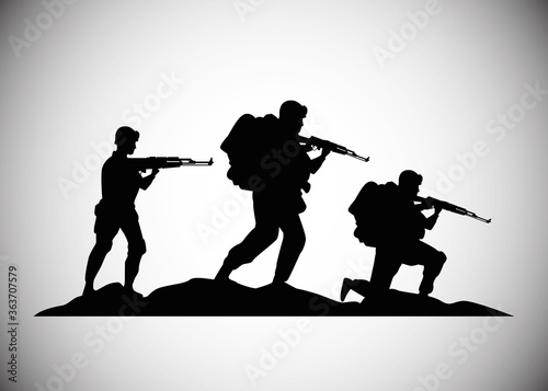 military soldiers with guns silhouettes figures icons