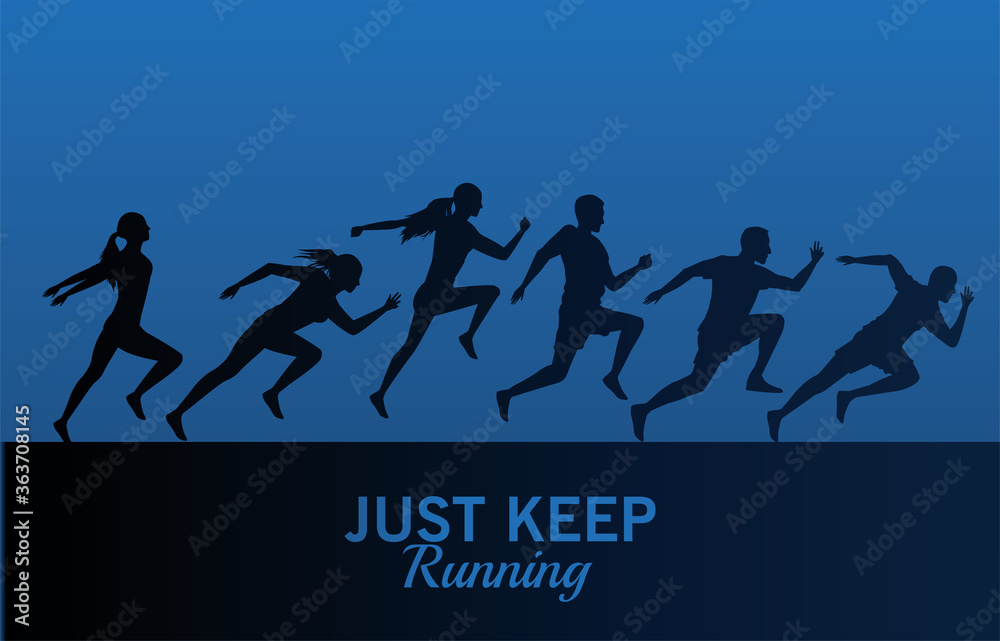 silhouettes of athletics people running