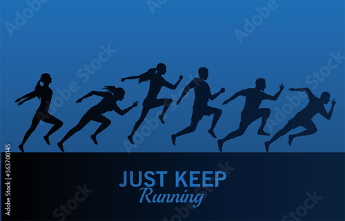 silhouettes of athletics people running