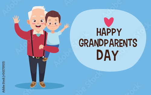 Wallpaper Mural happy old grandfather with little grandson and lettering Torontodigital.ca