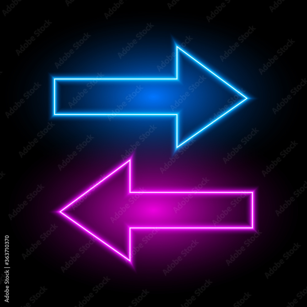 Neon arrows, blue and pink, vector illustration. Neon arrows, blue and pink, vector illustration.