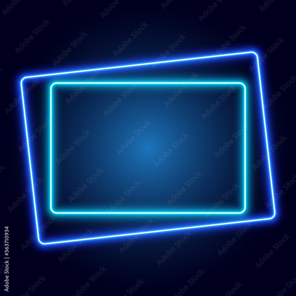 Glowing neon geometric frame on dark blue background, vector illustration. Glowing neon geometric frame on dark blue background, vector illustration.