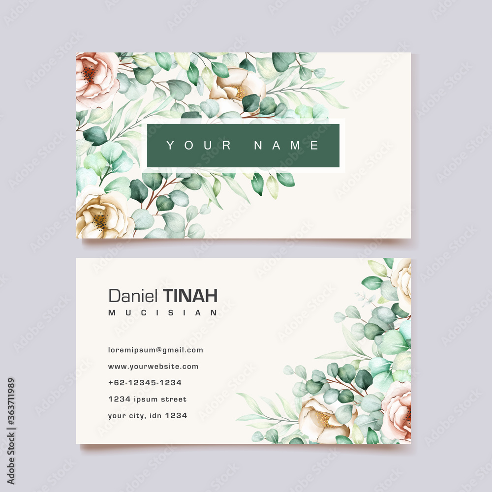 watercolor eucalyptus business card template