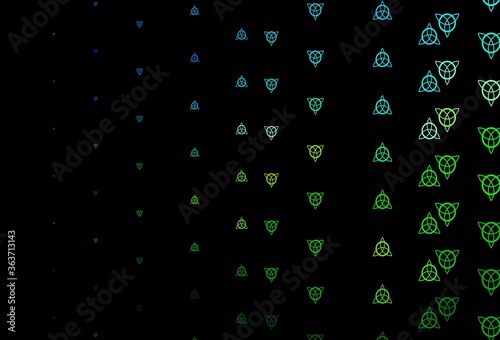 Dark Blue, Green vector background with occult symbols.