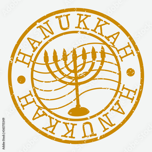 Hanukkah Stamp. Jewish Silhouette Seal. Round Design. Vector Icon. Design Retro Insignia.