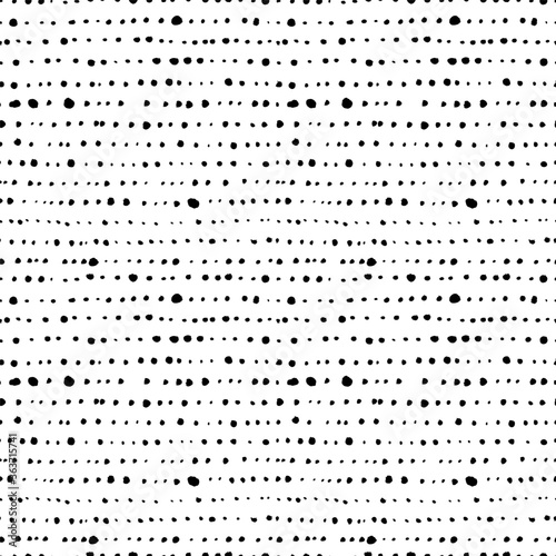 Polka dot grunge seamless vector pattern. Brush strokes circles, dots and rounded shapes. Hand drawn abstract ink background. Lines of circles, small splotches and blobs. Abstract wallpaper design