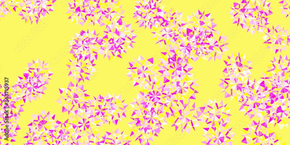 Light Pink, Yellow vector backdrop with xmas snowflakes.