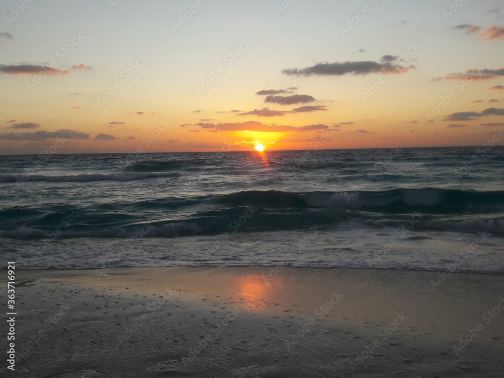 Sunrise over the beach and ocean in Cancun Mexico 2019 Sunrise over the beach and ocean in Cancun Mexico 2019